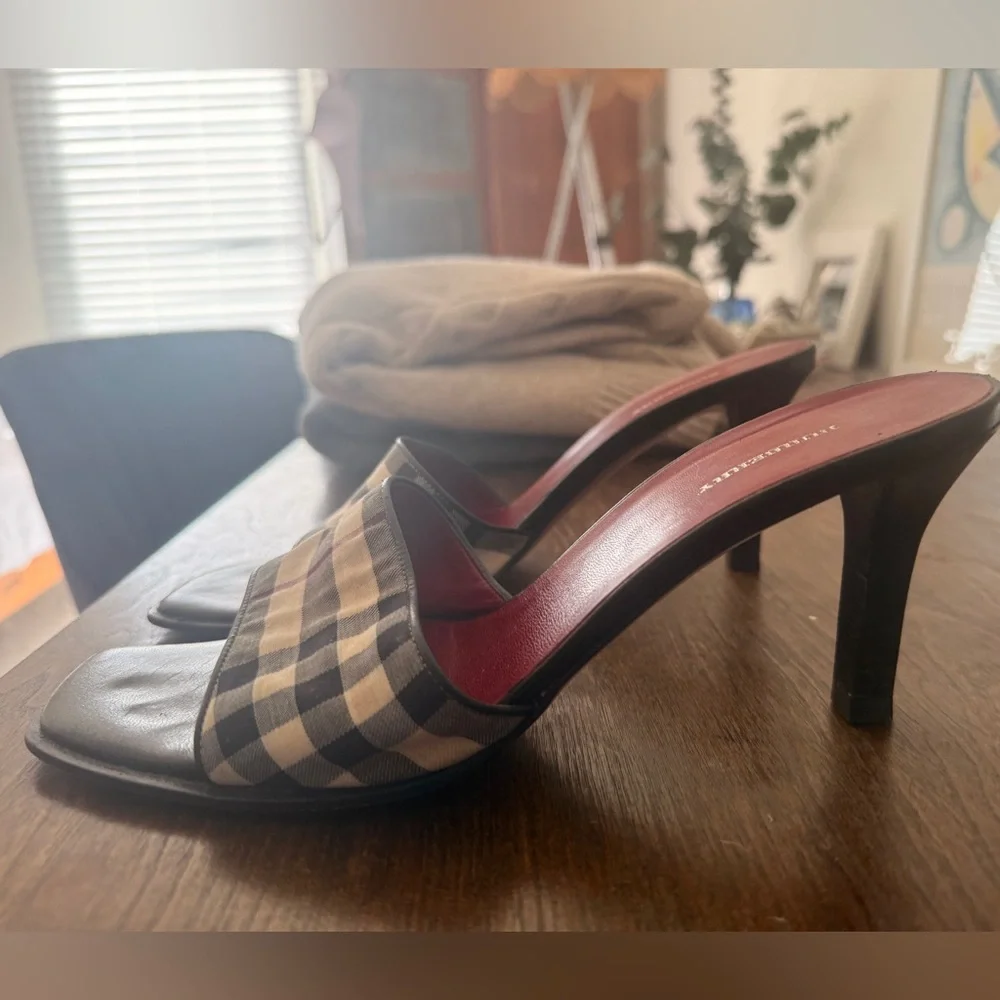Burberry Black and Red Plaid Mules - Picture 2 of 5